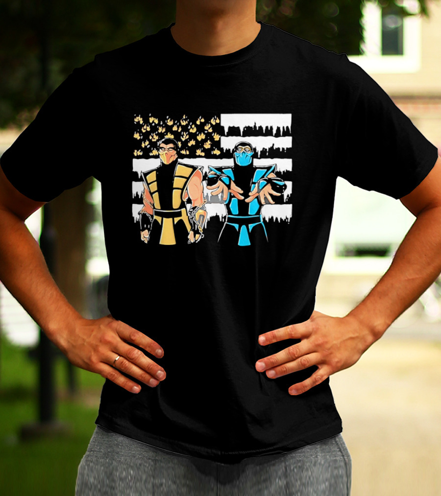 Mortal Kombat Scorpion Sub Zero Fire Ice American Flag T-Shirt