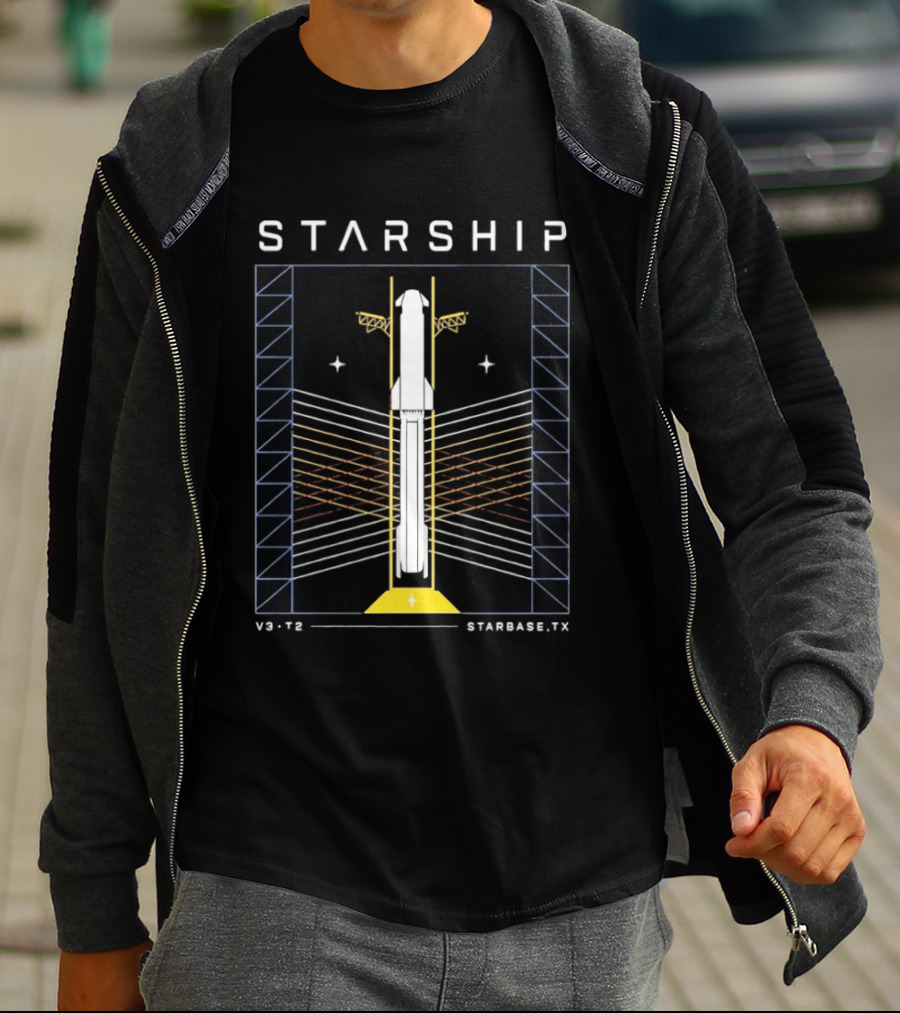 Starship V3 T2 Starbase TX Rocket Schematic Technical Diagram T-Shirt