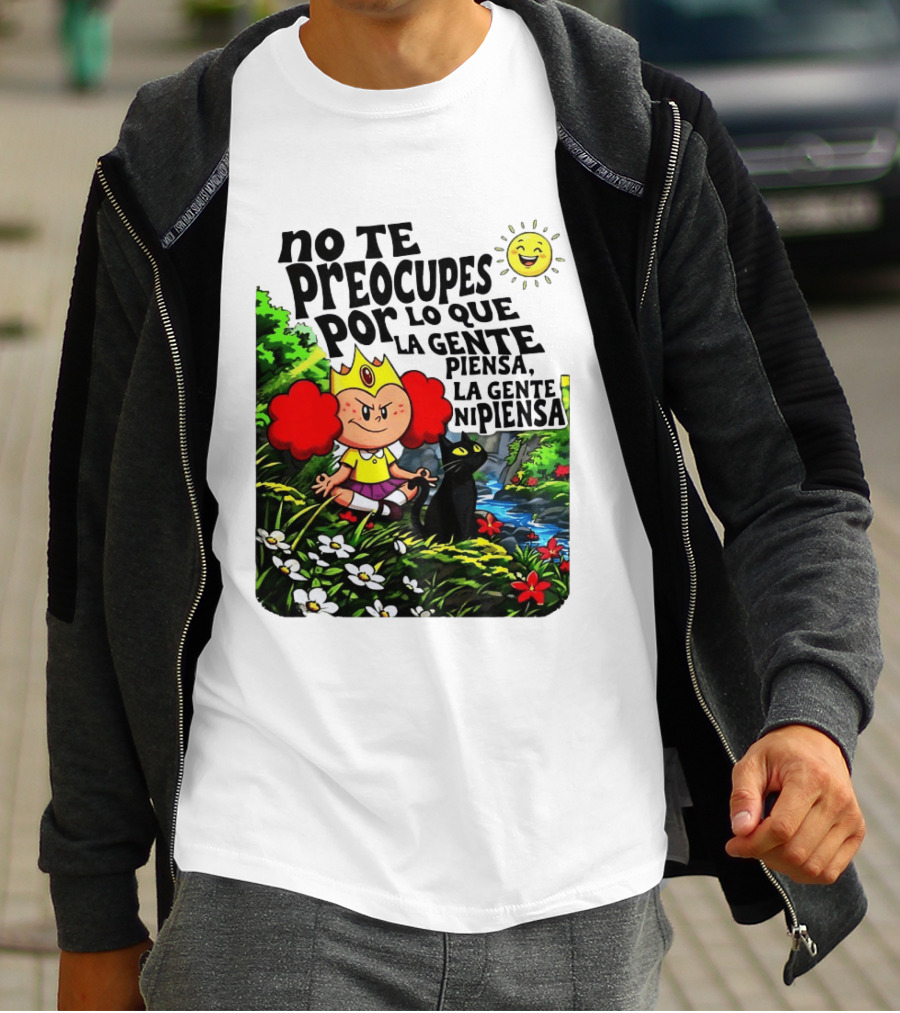 No Te Preocupes Por Lo Que La Gente Piensa Meditando Chica Corona Gato T-Shirt