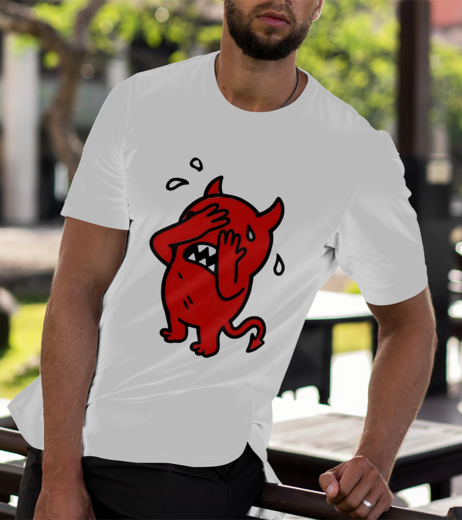Devil Cartoon Facepalm Panicking Sweating Emoji T-Shirt