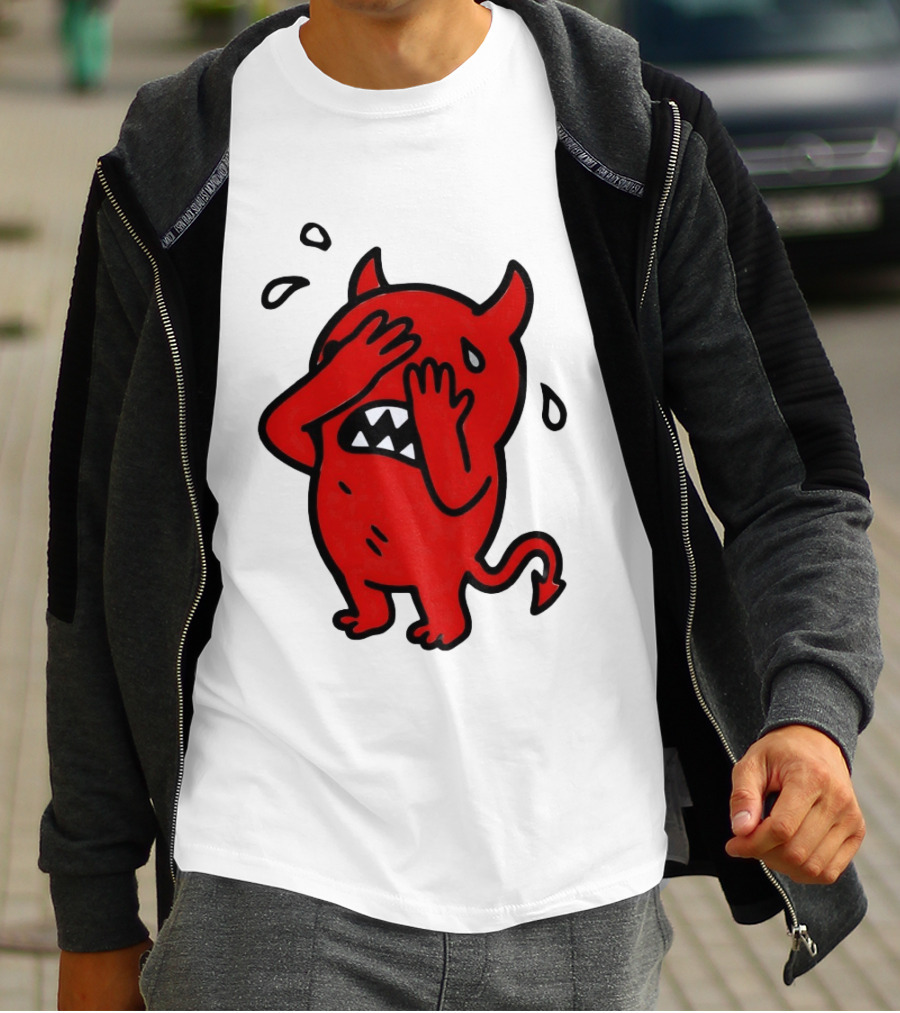 Devil Cartoon Facepalm Panicking Sweating Emoji T-Shirt