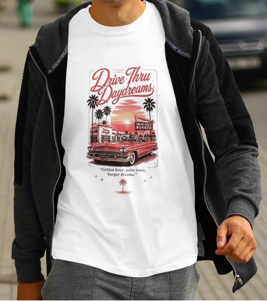 Drive Thru Daydreams In N Out Burger Golden Hour Palm Trees Car Vintage Scene T-Shirt