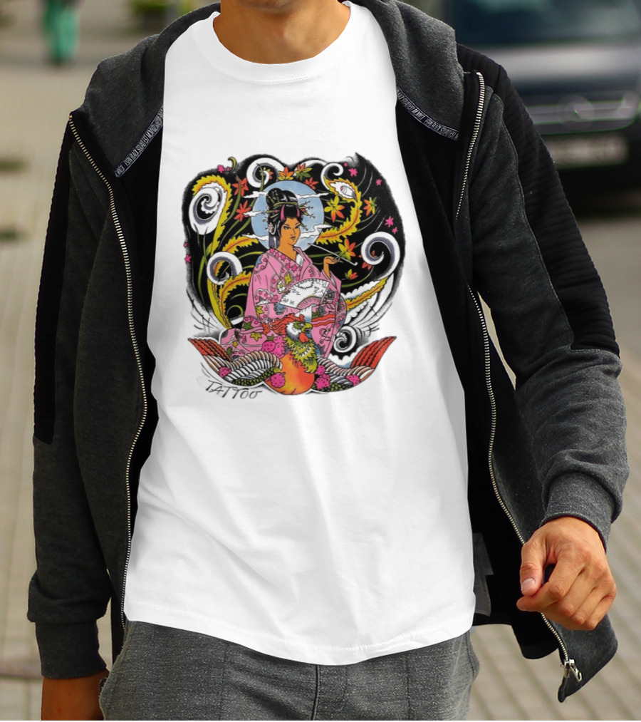 Geisha Tattoo Japanese Traditional Phoenix Kimono T-Shirt