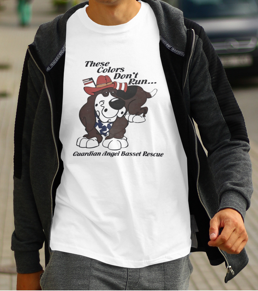 These Colors Don't Run Guardian Angel Basset Rescue Patriotic Dog Breed Cowboy Hat And Bandana T-Shirt