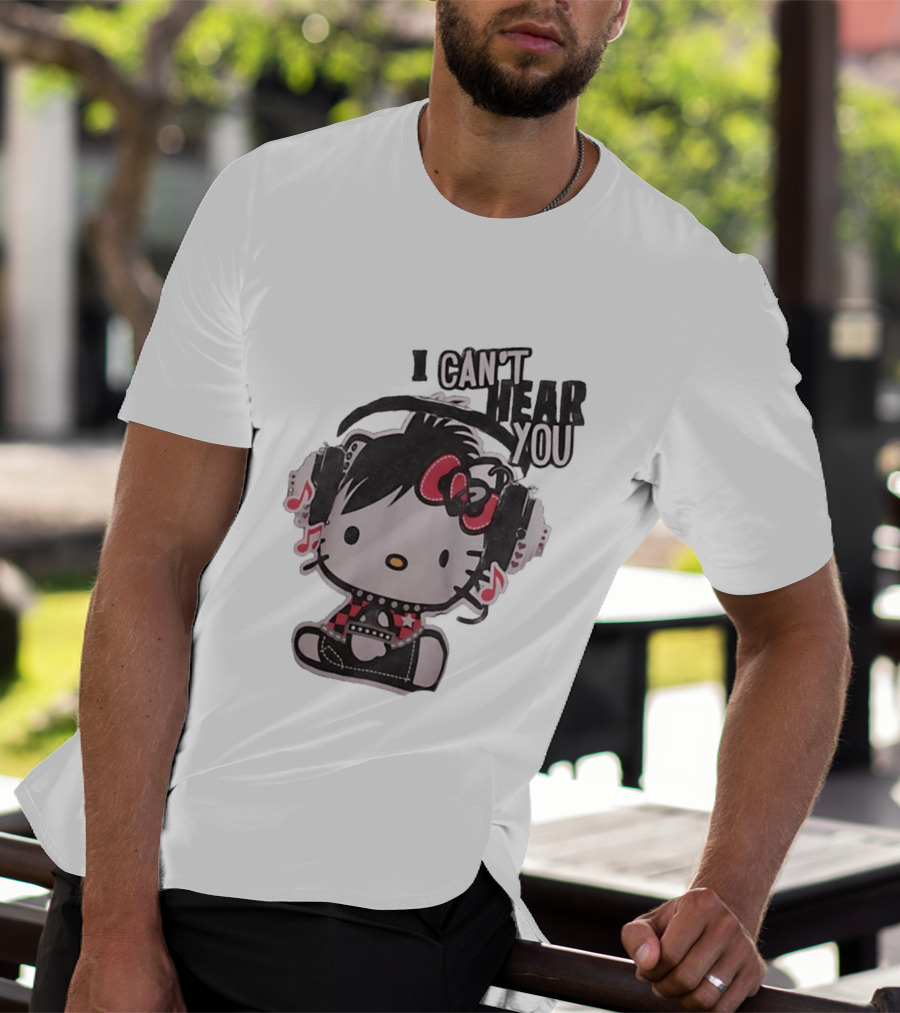 Hello Kitty I Can't Hear You Headphones Music Emo T-Shirt