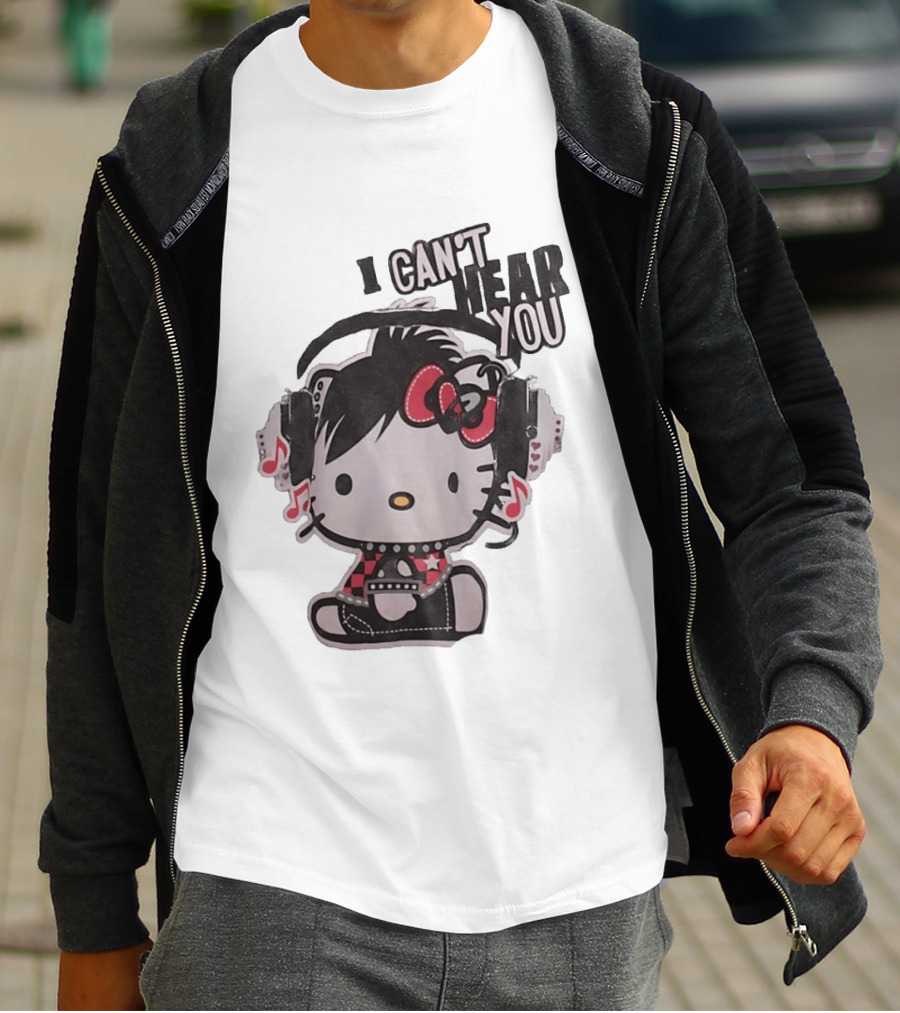Hello Kitty I Can't Hear You Headphones Music Emo T-Shirt