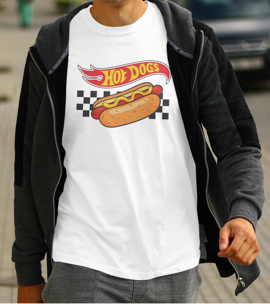 Hot Dogs Checkerboard Flame And Bun T-Shirt