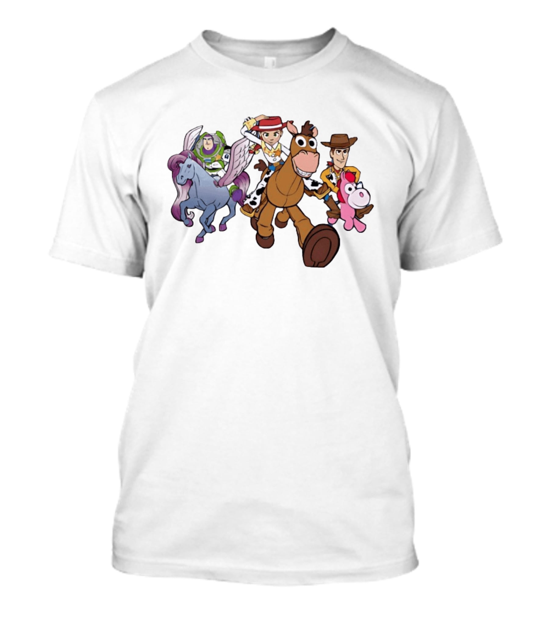 Buzz Lightyear Jessie Bullseye Woody And Buttercup Unicorn Toy Story Characters Running T-Shirt