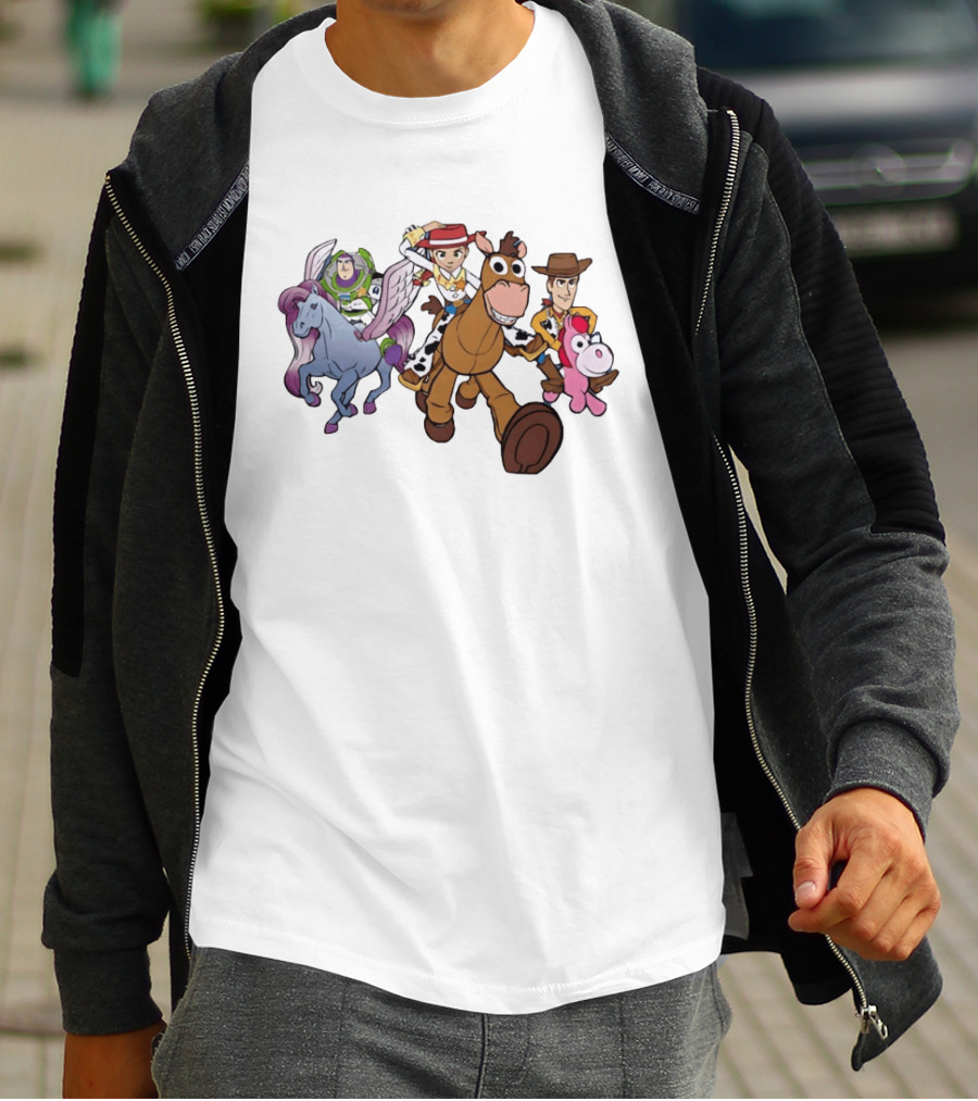 Buzz Lightyear Jessie Bullseye Woody And Buttercup Unicorn Toy Story Characters Running T-Shirt