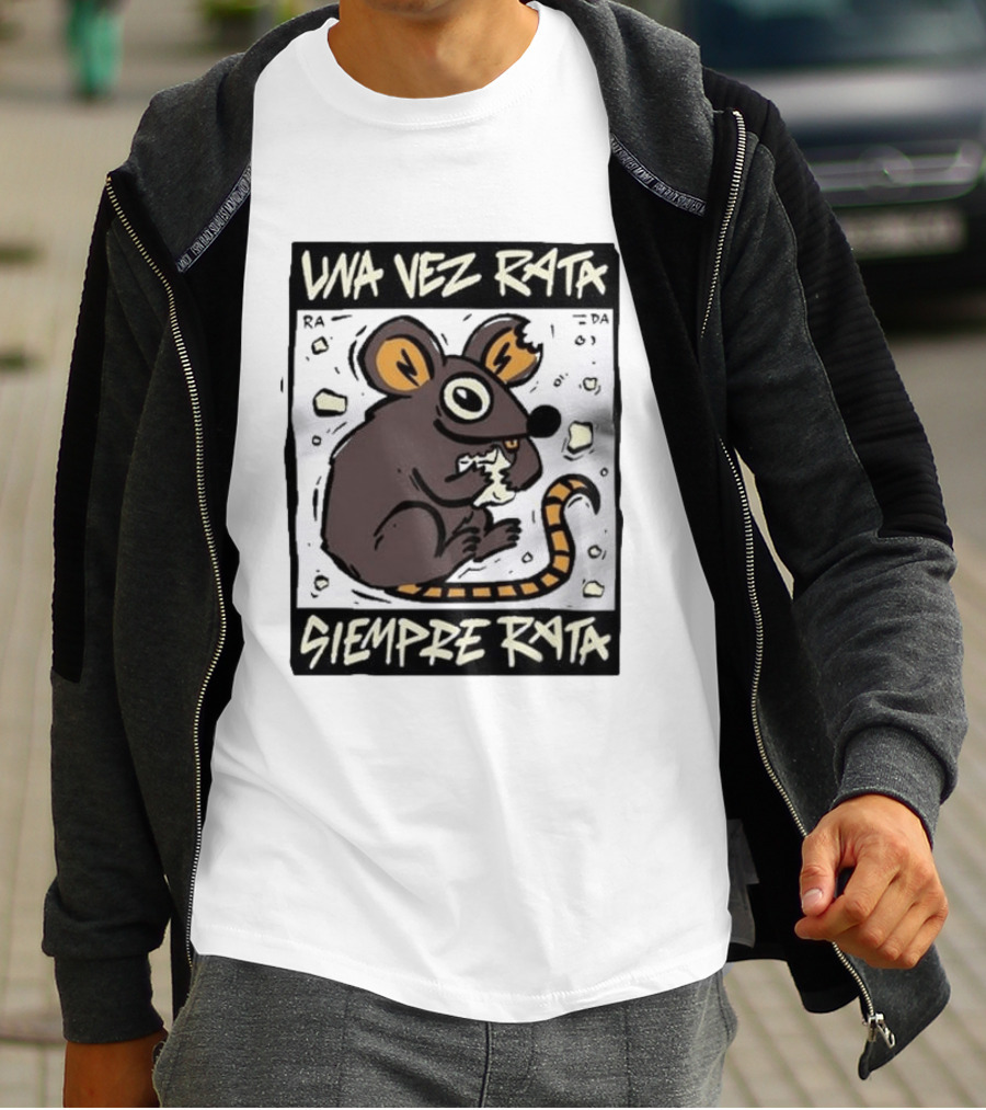 Una Vez Rata Siempre Rata Cartoon Rat Eating Cheese Spanish T-Shirt
