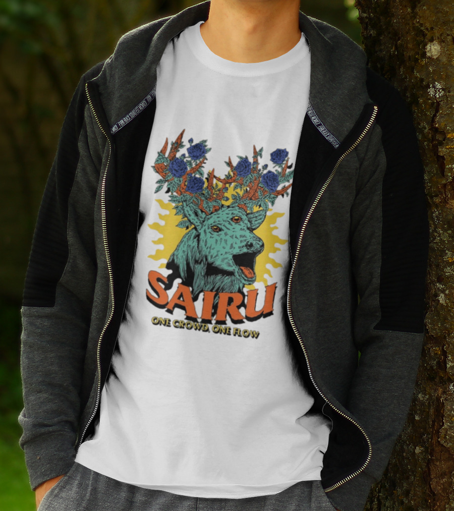 Sairu One Crowd One Flow Deer With Blue Roses Horns T-Shirt