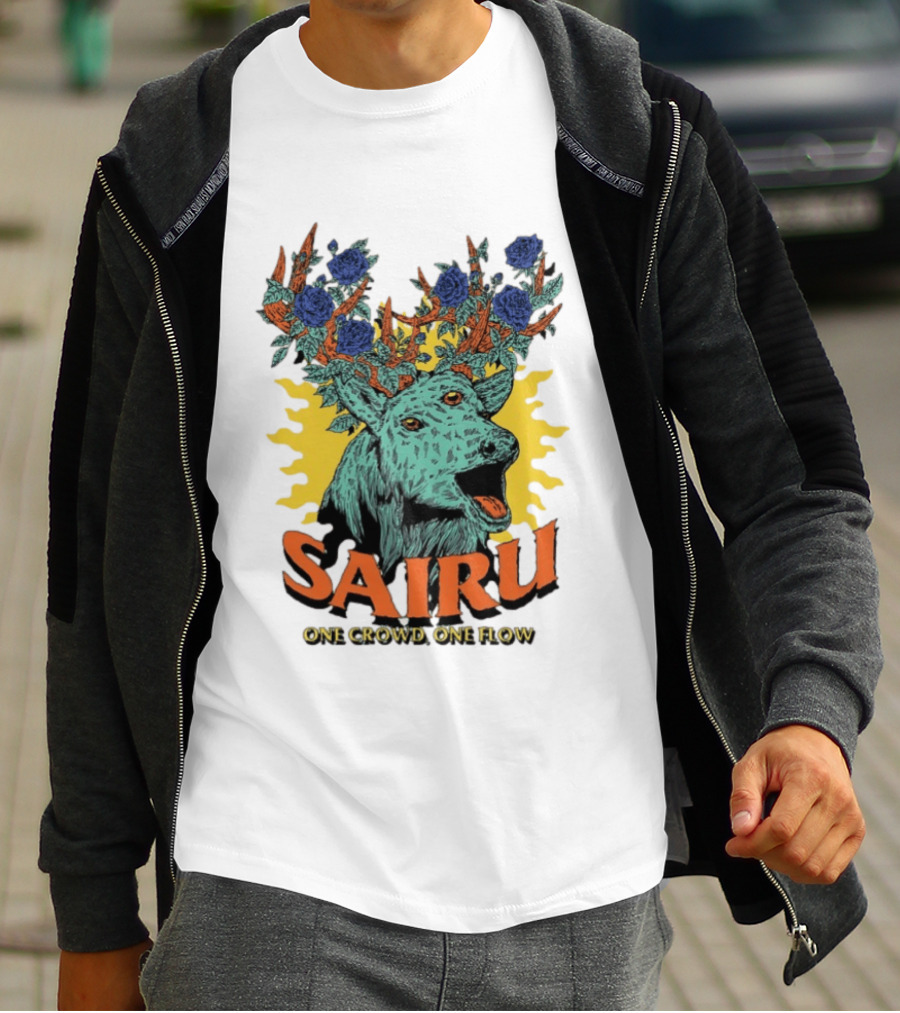 Sairu One Crowd One Flow Deer With Blue Roses Horns T-Shirt