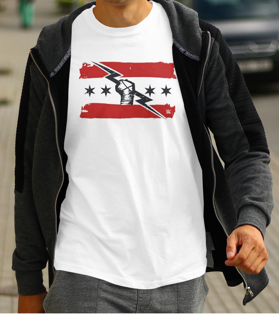 CM Punk Chicago Flag Fist Lightning Bolt Stars T-Shirt