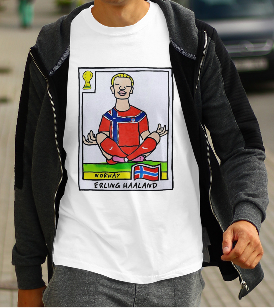 Erling Haaland Norway Soccer Meditation Cartoon Norway Flag T-Shirt