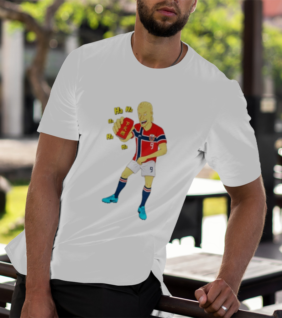 Erling Haaland Norway No 9 Laughing Cartoon Style Bootleg T-Shirt