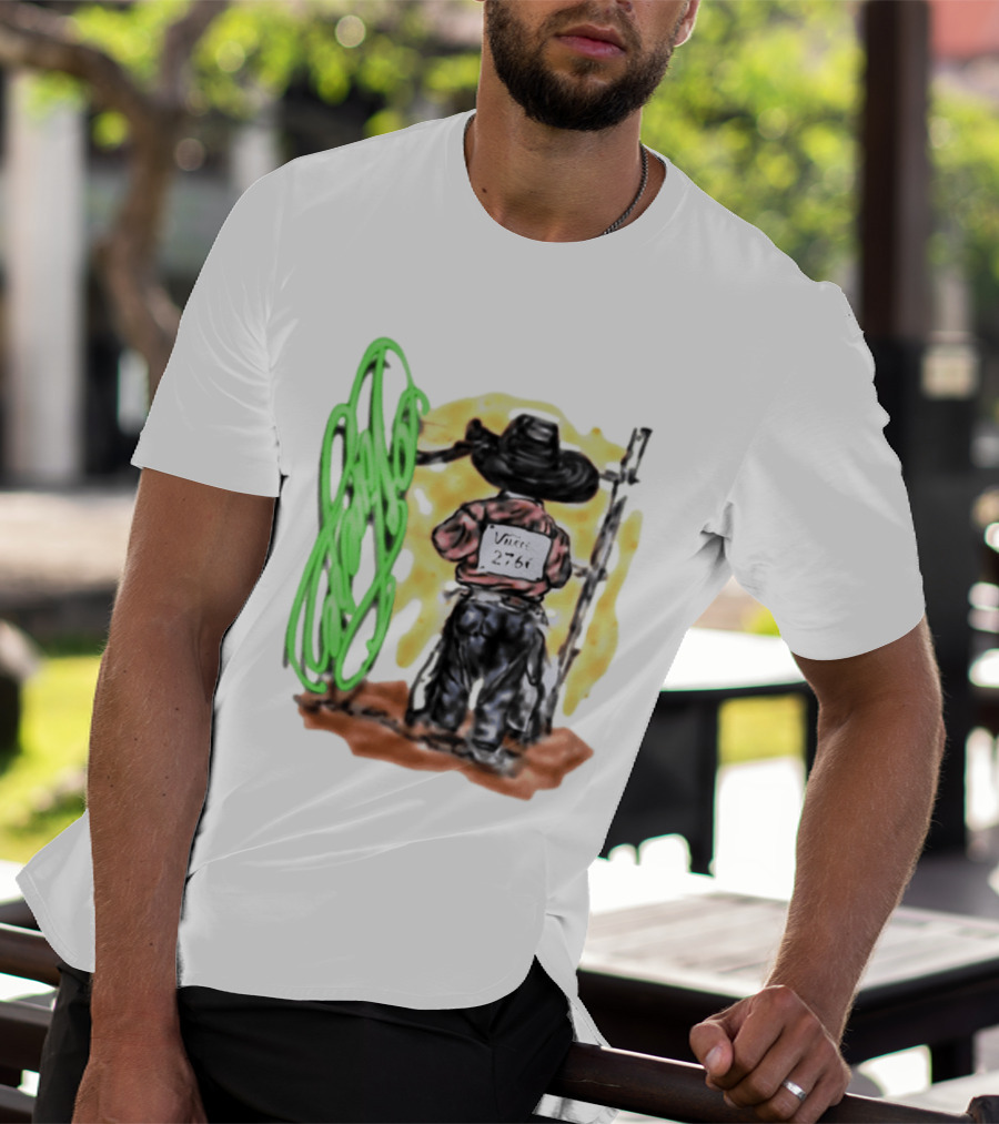Vnere 2766 Cowboy Vintage Western Art With Hat And Fence T-Shirt