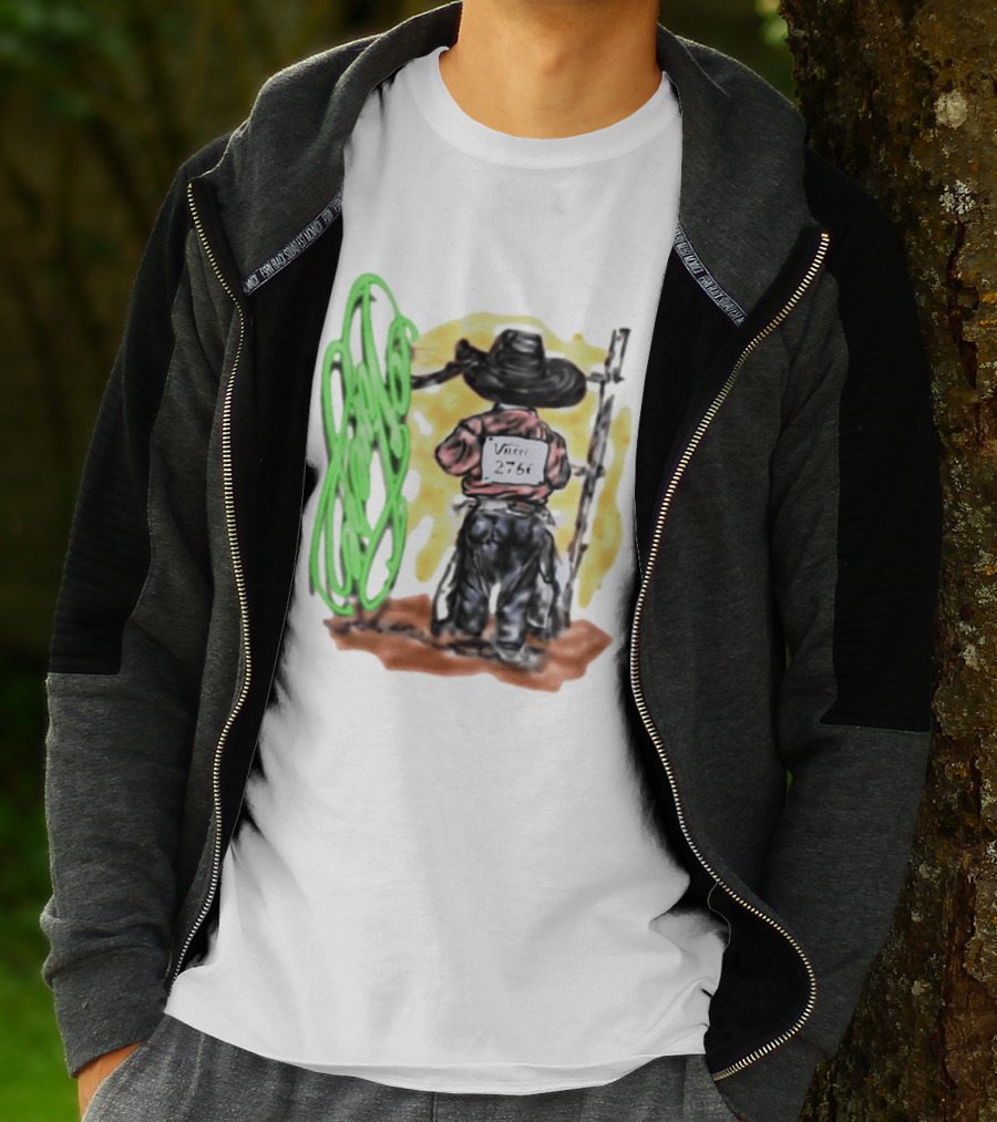 Vnere 2766 Cowboy Vintage Western Art With Hat And Fence T-Shirt