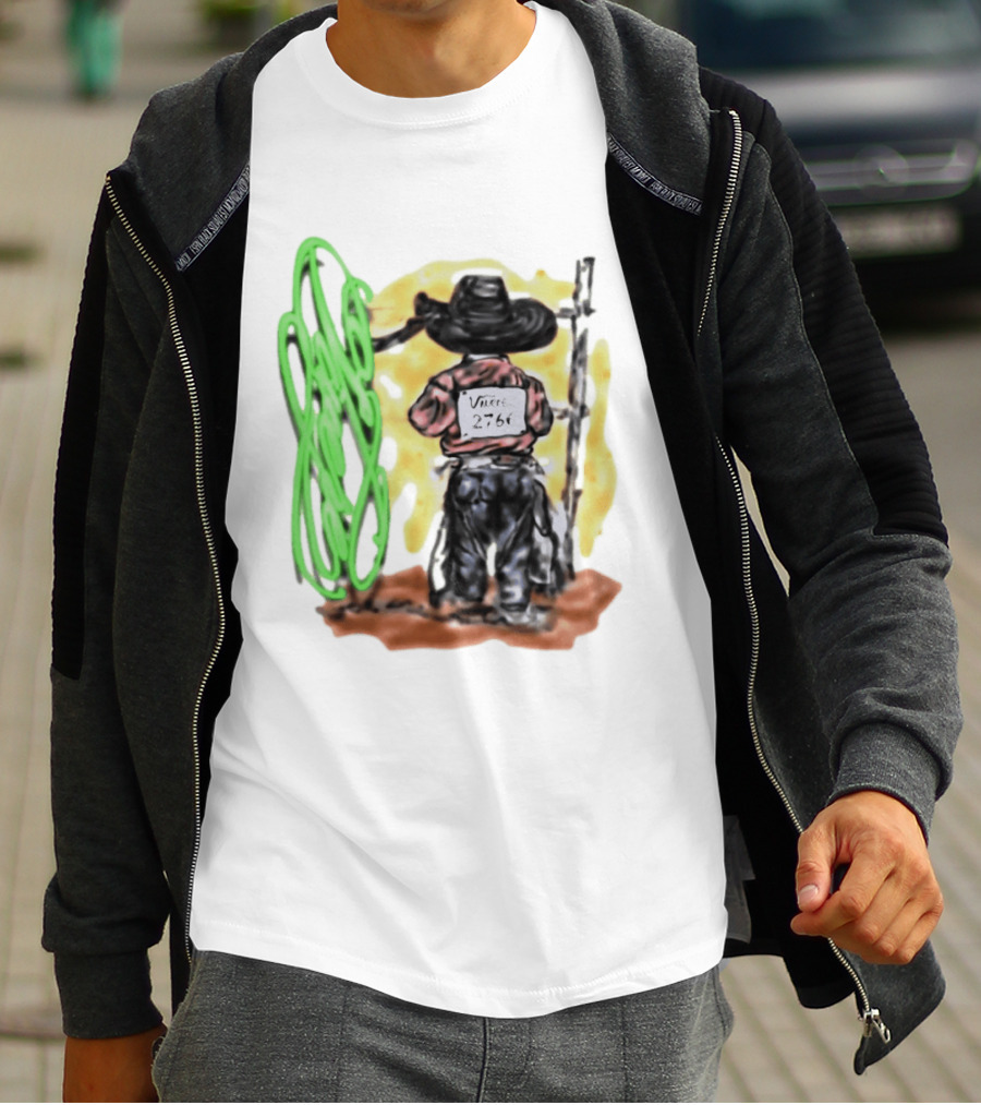 Vnere 2766 Cowboy Vintage Western Art With Hat And Fence T-Shirt