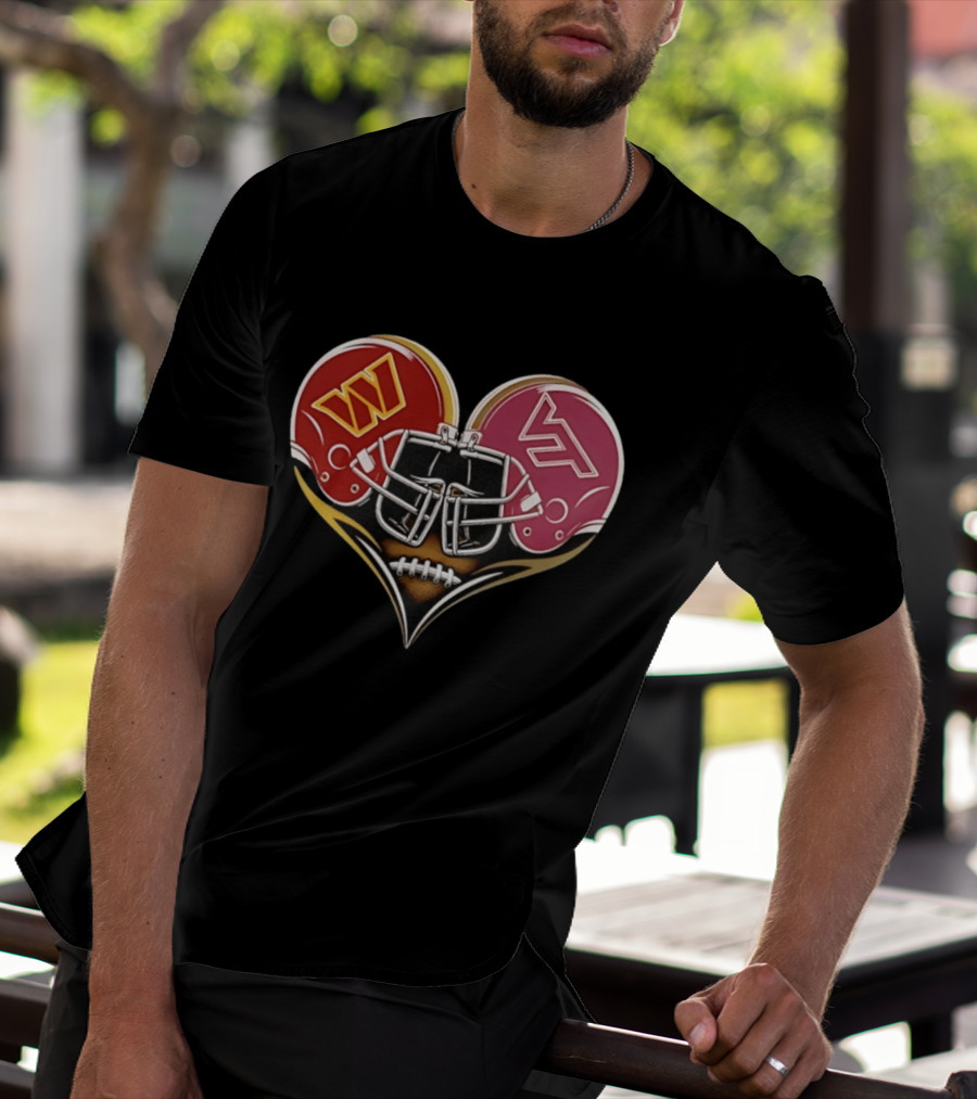 Washington Commanders Virginia Tech Hokies Helmet Heart Dual Team Spirit T-Shirt