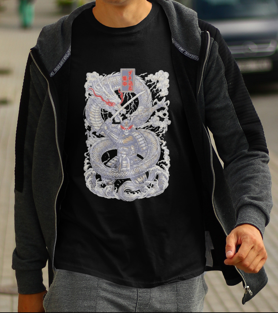 Zero Foxtrot Focused Fury Samurai Dragon Japanese Kanji T-Shirt