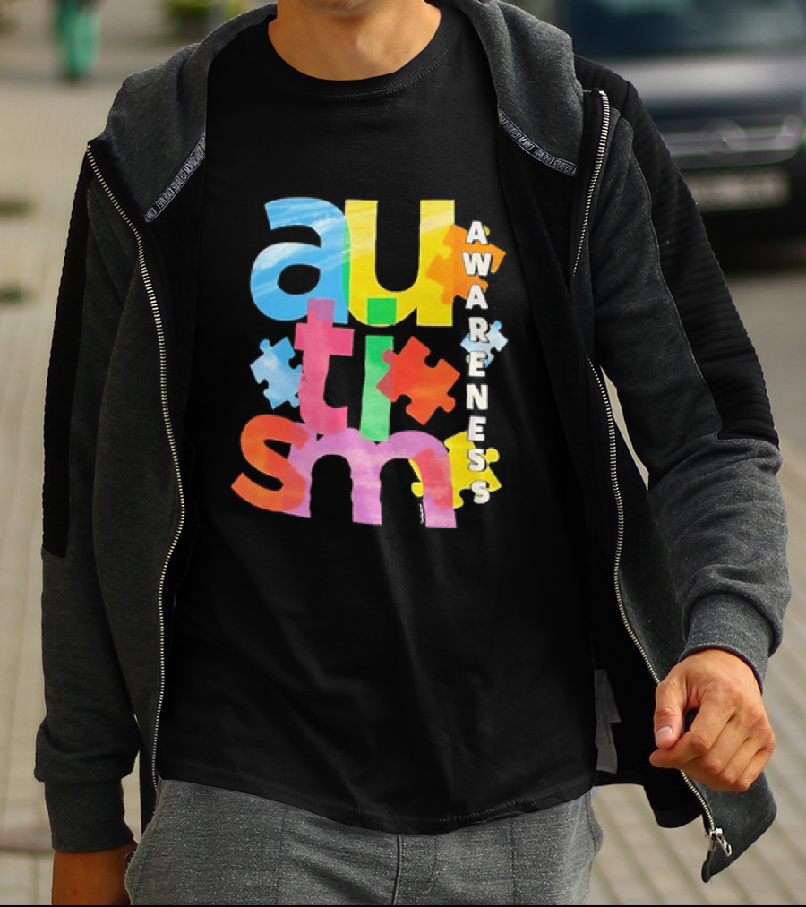 Autism Awareness Puzzle Colorful Letters And Pieces T-Shirt