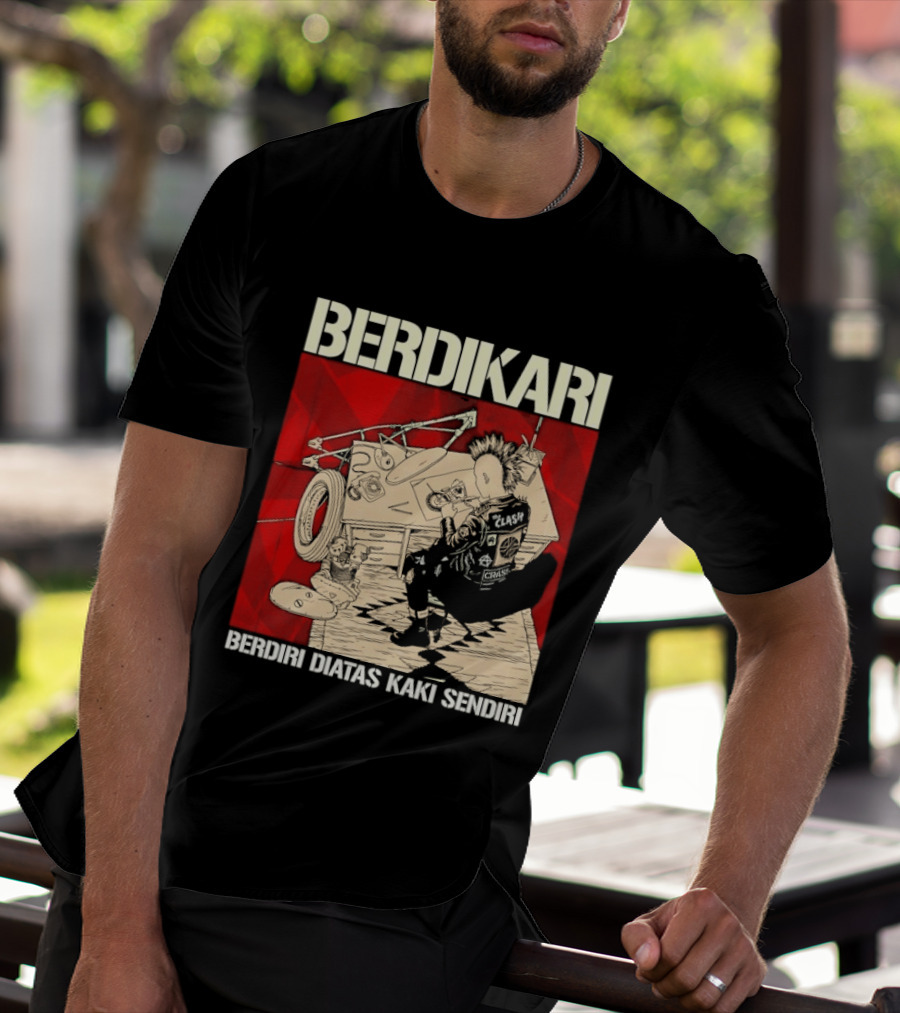 Berdikari Berdiri Diatas Kaki Sendiri Red Checkerboard Racing Motif T-Shirt