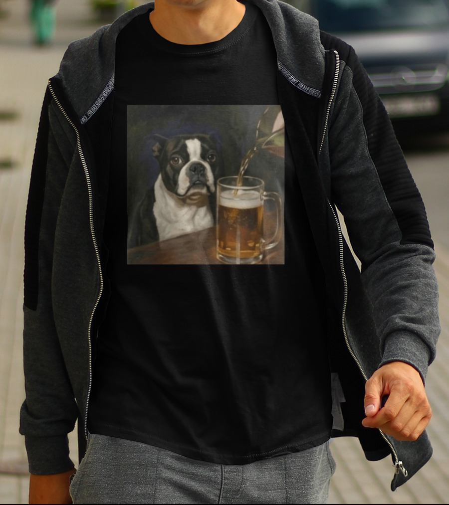 Boston Terrier Drinking Beer T-Shirt