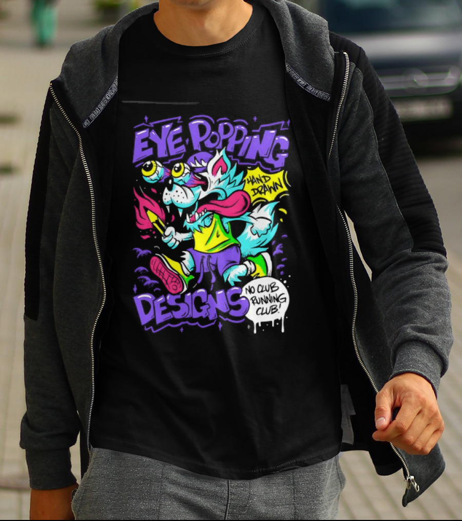 Eye Popping Wolf Hand Drawn No Club Running Club T-Shirt