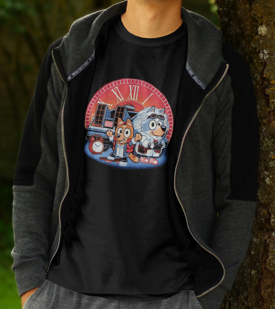 Bluey And Chilli Bark In Time Doc Brown Marty McFly T-Shirt