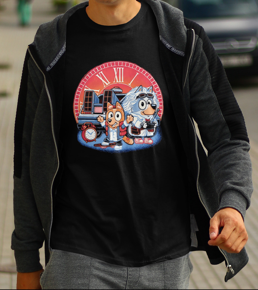 Bluey And Chilli Bark In Time Doc Brown Marty McFly T-Shirt