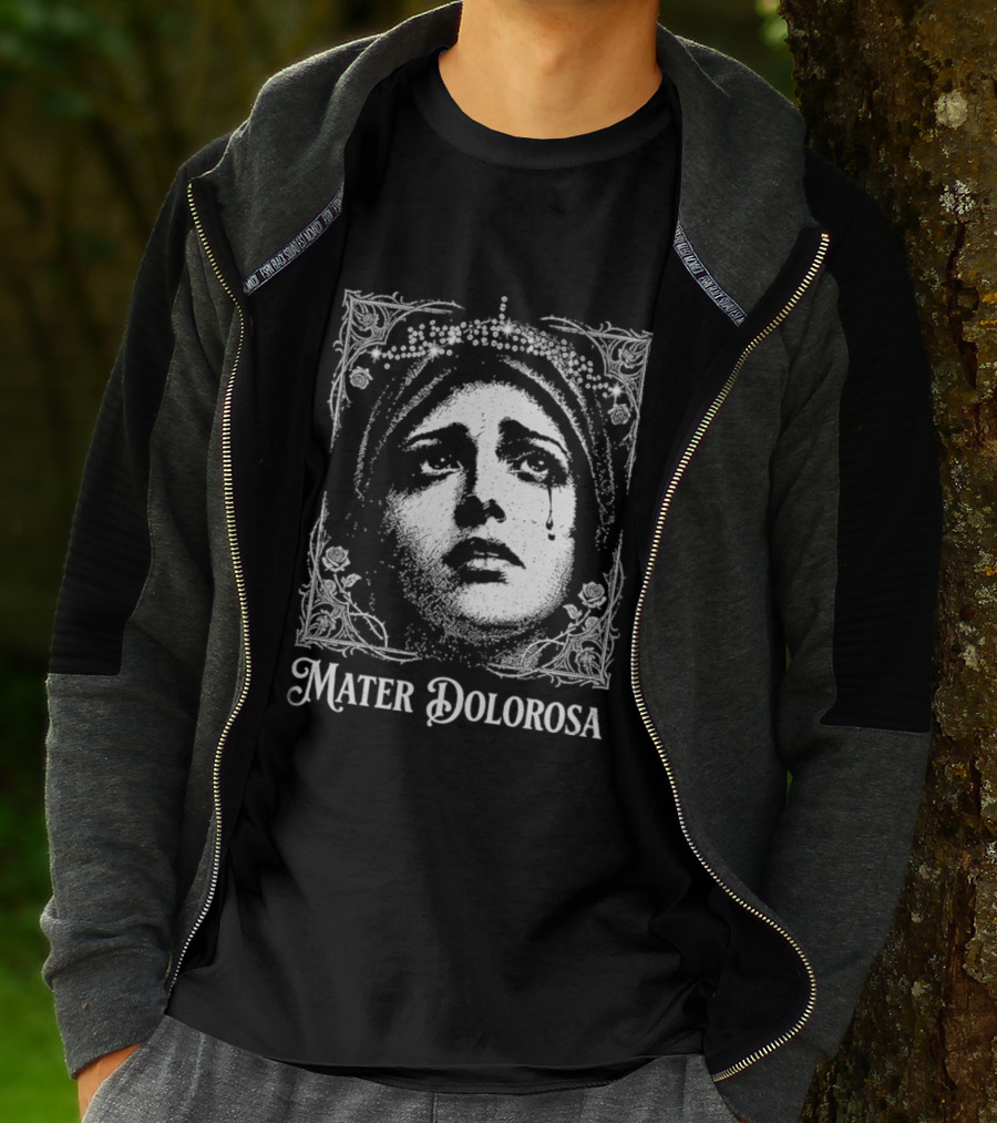 Mater Dolorosa Gothic Crying Virgin Mary Rhinestone T-Shirt
