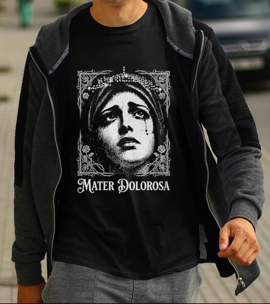 Mater Dolorosa Gothic Crying Virgin Mary Rhinestone T-Shirt