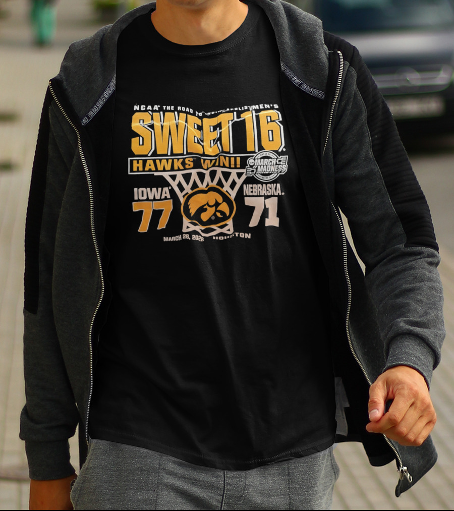 NCAA Tournament Sweet 16 Hawks Win Iowa 77 Nebraska 71 March 21 2026 Washington T-Shirt