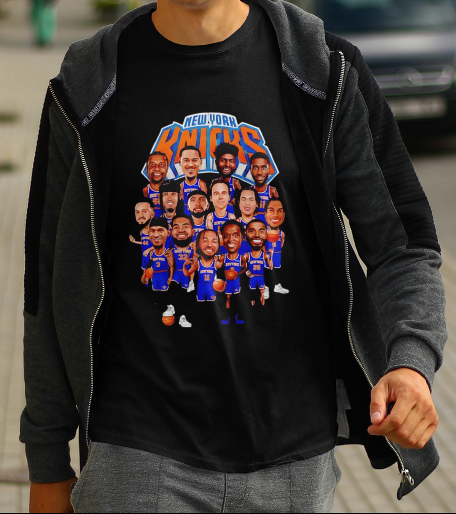 New York Knicks NBA Caricature Roster Jalen Brunson Karl Anthony Towns T-Shirt