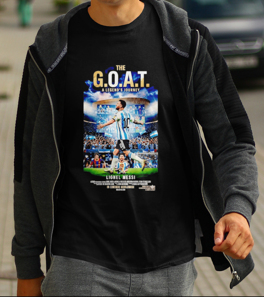 G.O.A.T A Legend's Journey Lionel Messi Soccer Star 10 Argentina Football Champion Stadium Fans Celebration T-Shirt