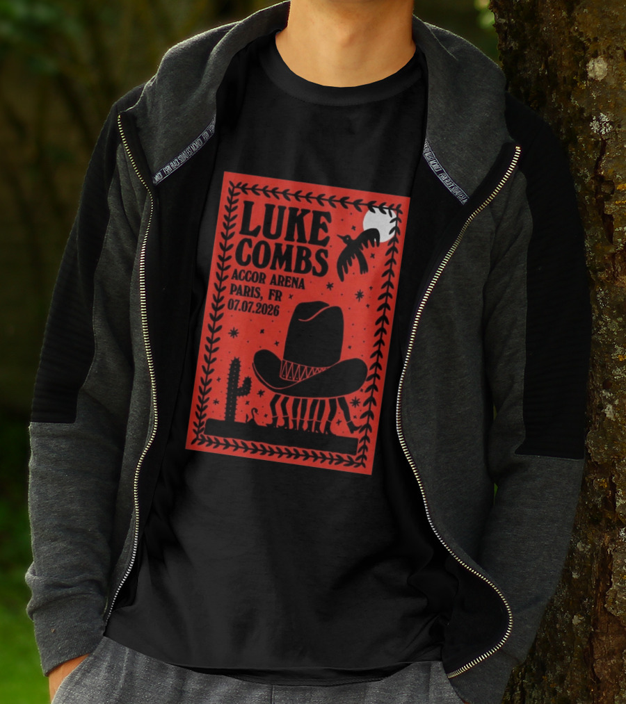 Luke Combs Accor Arena Paris FR 07.07.2026 Cowboy Hat Cactus Moon Desert Scene T-Shirt