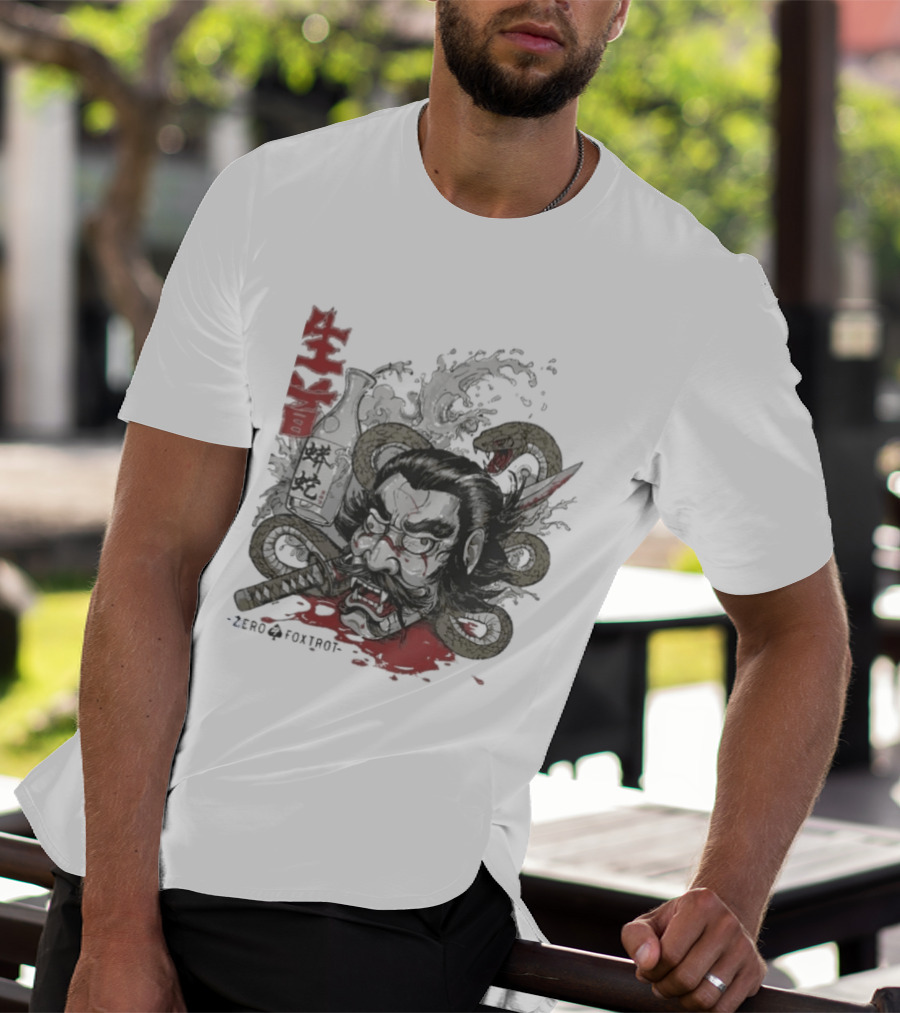Zero Foxtrot Namakubi Sake Samurai Warrior Kanji T-Shirt