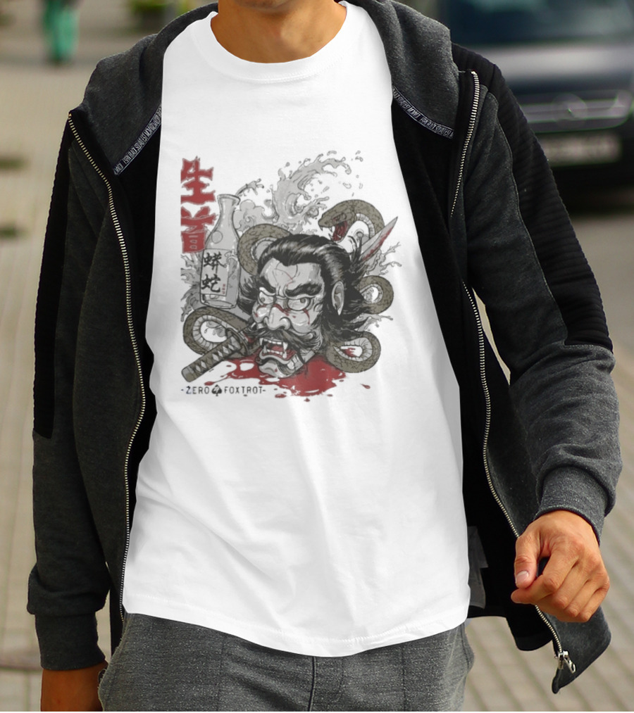 Zero Foxtrot Namakubi Sake Samurai Warrior Kanji T-Shirt