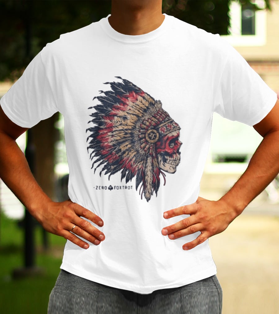 Zero Foxtrot Skull In Feathered Headdress T-Shirt