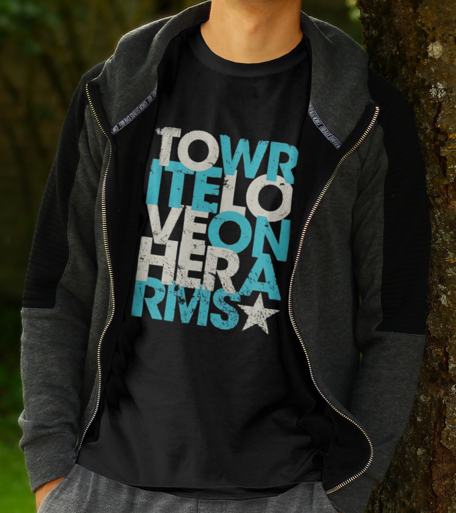 Tower Love Hero Arms Distressed Text Star T-Shirt