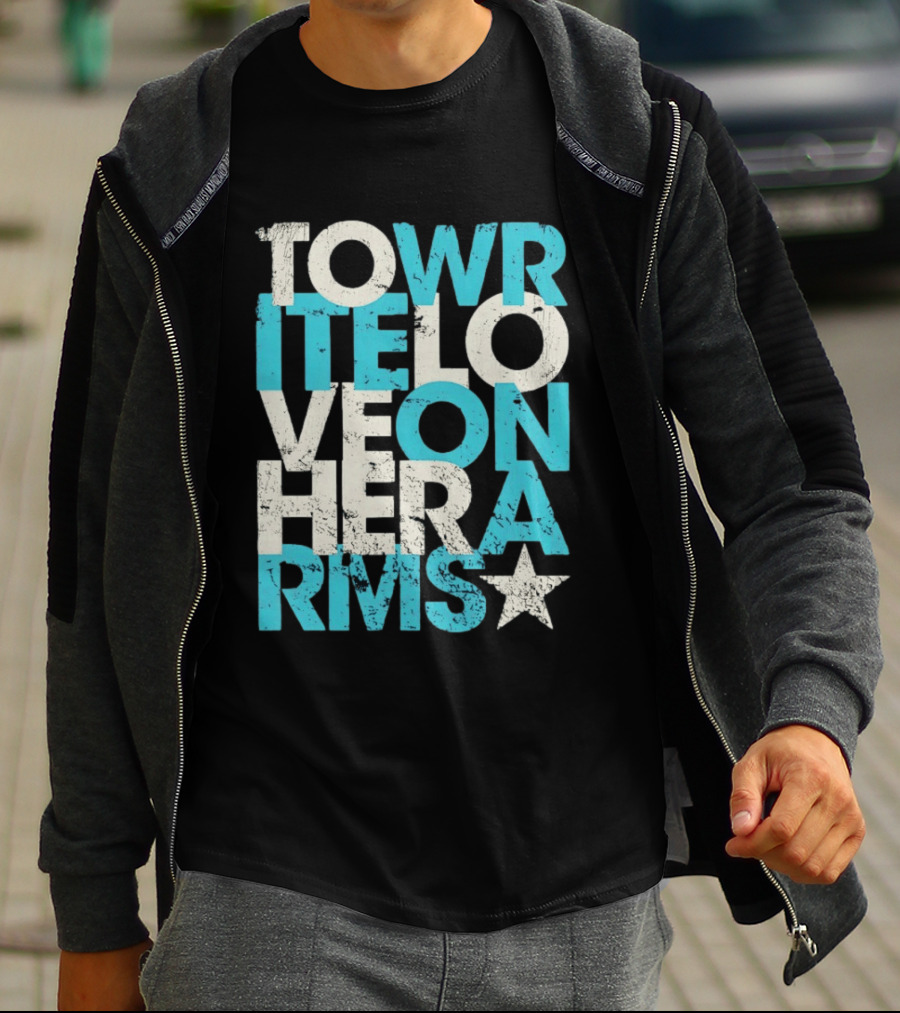 Tower Love Hero Arms Distressed Text Star T-Shirt