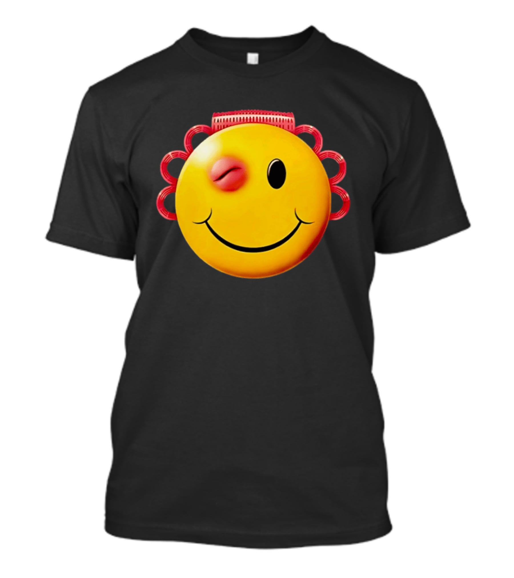 Winking Smiley Face Emoji With Hair Rollers T-Shirt