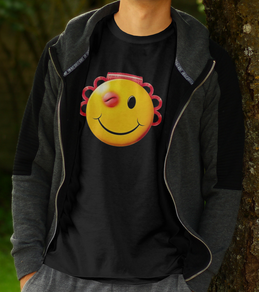 Winking Smiley Face Emoji With Hair Rollers T-Shirt
