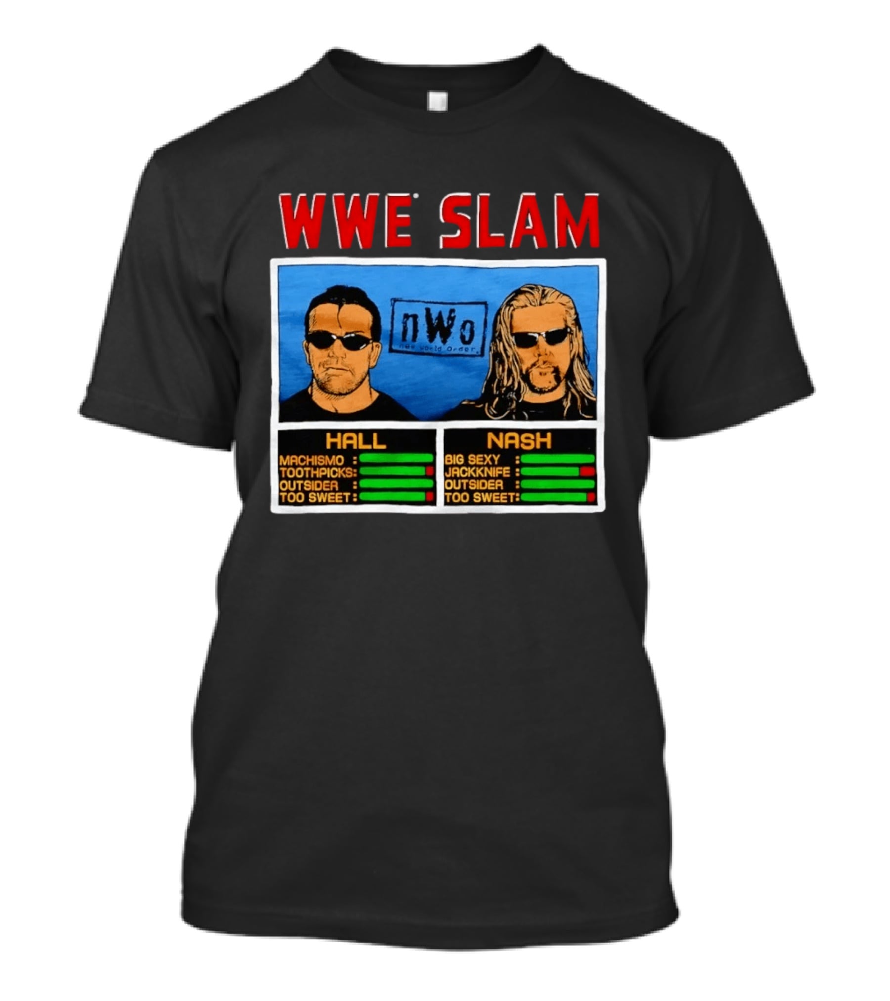 WWE Slam NWo Scott Hall Kevin Nash Outsider Too Sweet Machismo Big Sexy Jackknife T-Shirt