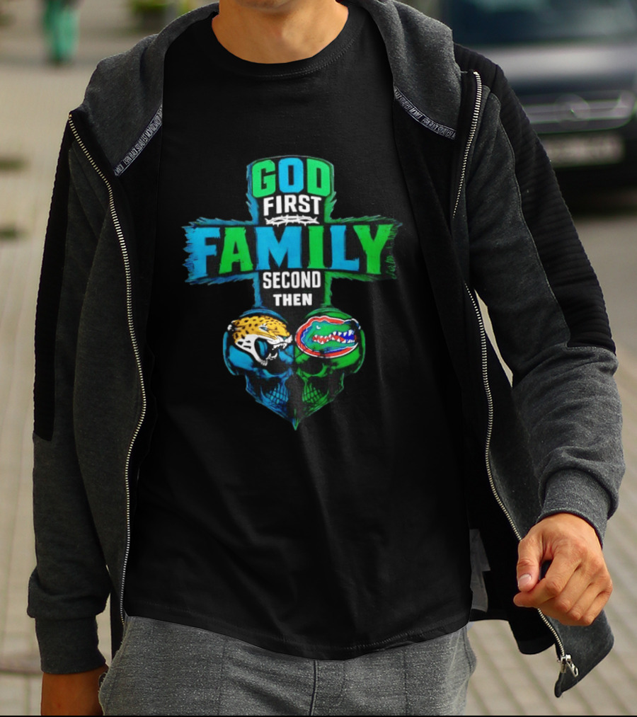 God First Family Second Jacksonville Jaguars Florida Gators Skull Heart T-Shirt