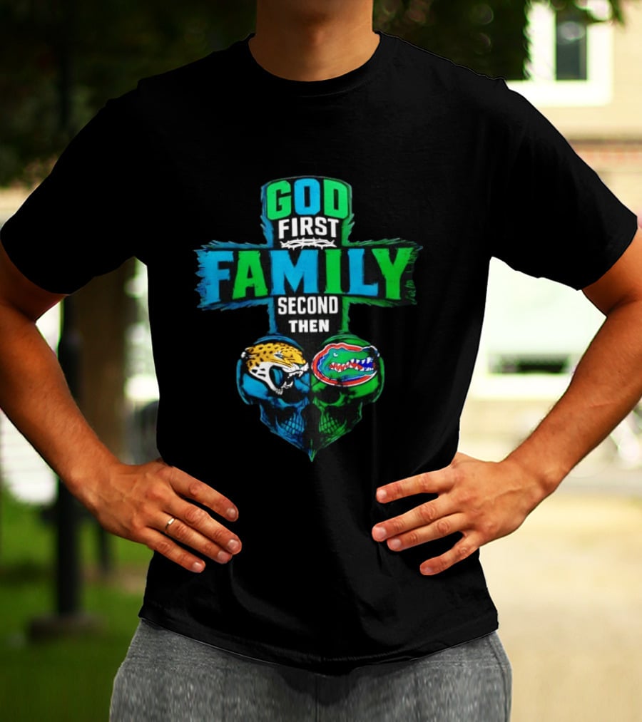 God First Family Second Jacksonville Jaguars Florida Gators Skull Heart T-Shirt