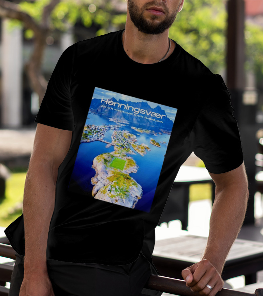 Henningsvaer With The World's Most Scenic Football Pitch Aerial View T-Shirt