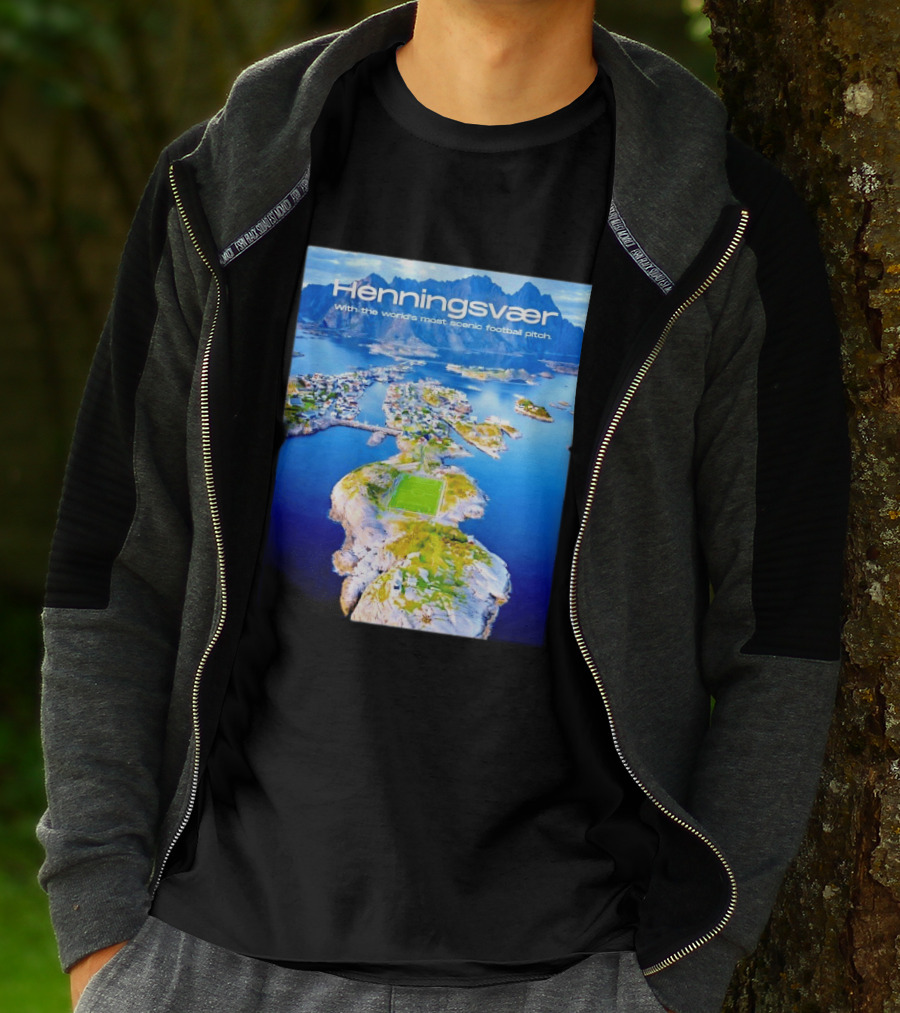 Henningsvaer With The World's Most Scenic Football Pitch Aerial View T-Shirt