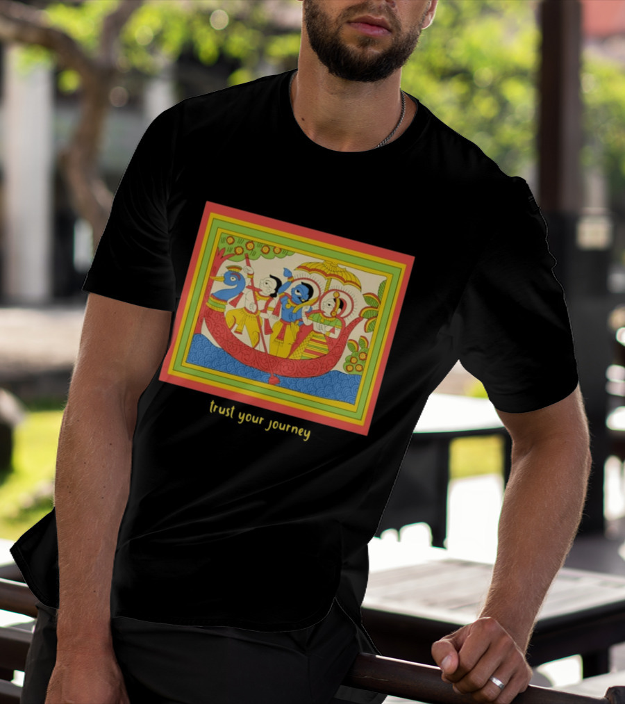 Phad Paintings Trust Your Journey Krishna Radha Boat Scene T-Shirt