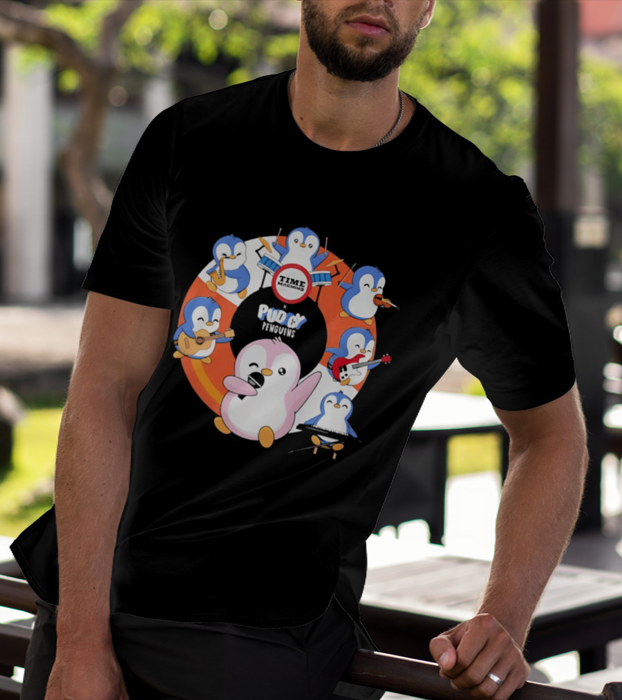 Pudgy Penguins Time Machine Band Musical Penguins Party T-Shirt